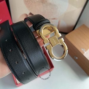 Thắt lưng Salvatore nam màu đen mặt khóa logo vàng - Hình ảnh 4