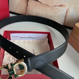 Thắt lưng Salvatore nam màu đen mặt khóa logo vàng - Hình ảnh 6