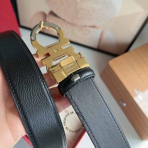 Thắt lưng Salvatore nam màu đen mặt khóa logo vàng - Hình ảnh 7