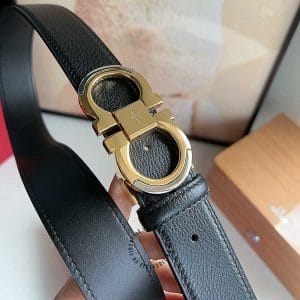 Thắt lưng Salvatore nam màu đen mặt khóa logo vàng - Hình ảnh 3