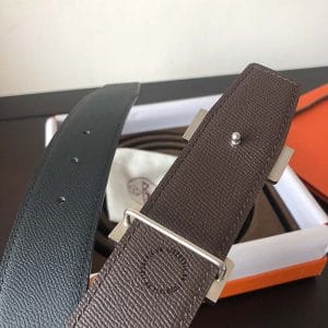 Thắt lưng Hermes hàng hiệu 2 màu dây đen - xám khóa logo trơn - Ảnh 8