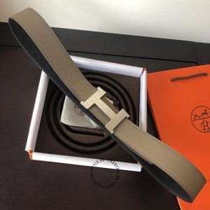 Thắt lưng Hermes hàng hiệu da thật dây 2 mặt ghi - đen - Ảnh 5