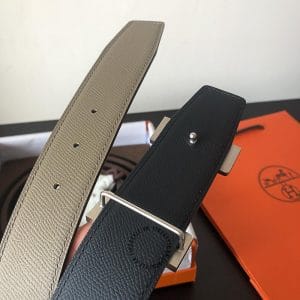 Thắt lưng Hermes hàng hiệu da thật dây 2 mặt ghi - đen - Ảnh 7
