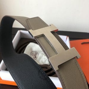 Thắt lưng Hermes hàng hiệu da thật dây 2 mặt ghi - đen - Ảnh 3