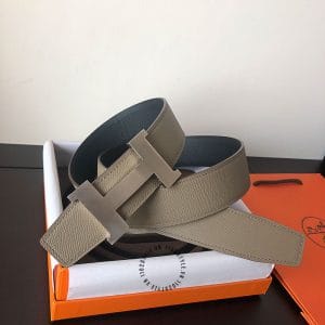 Thắt lưng Hermes hàng hiệu da thật dây 2 mặt ghi - đen - Ảnh 2