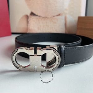 Thắt lưng nam hàng hiệu dây đen mặt bạc - Ảnh 2