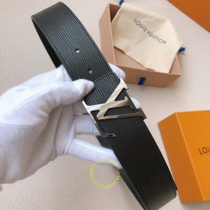 Thắt lưng Louis Vuitton nam mặt logo LV màu đen chì cao cấp - Ảnh 2