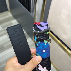 Thắt lưng Louis Vuitton nam mặt đen dây họa tiết nhiều màu - Ảnh 3
