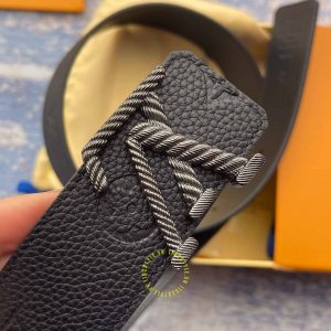 Thắt lưng Louis Vuitton nam mặt màu đen nhám hàng hiệu cao cấp - Ảnh 5