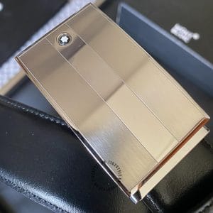Thắt lưng Montblanc dây đen trơn mặt khóa vàng hồng - Hình ảnh 2