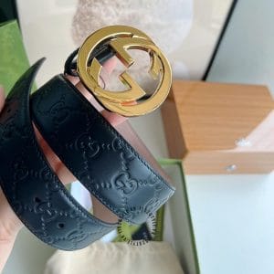 Thắt lưng nam hàng hiệu Gucci đen họa tiết dập logo - Hình ảnh 3