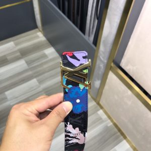 Thắt lưng LV nam mặt vàng dây họa tiết nhiều màu cao cấp - Ảnh 2