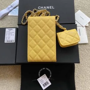 Túi đeo chéo mini Chanel nữ màu vàng trần trám cao cấp - Ảnh 5