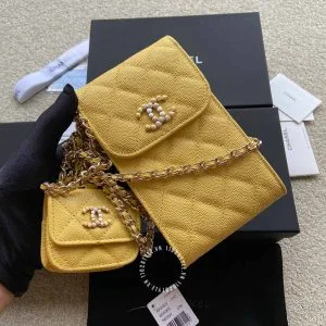 Túi đeo chéo mini Chanel nữ màu vàng trần trám cao cấp - Ảnh 3