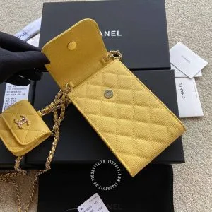 Túi đeo chéo mini Chanel nữ màu vàng trần trám cao cấp - Ảnh 4