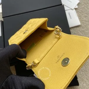Túi đeo chéo mini Chanel nữ màu vàng trần trám cao cấp - Ảnh 9