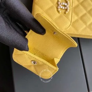 Túi đeo chéo mini Chanel nữ màu vàng trần trám cao cấp - Ảnh 7