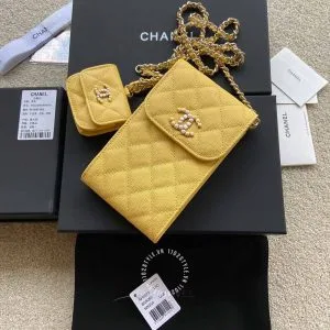 Túi đeo chéo mini Chanel nữ màu vàng trần trám cao cấp - Ảnh 2
