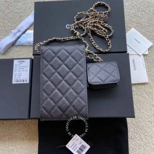 Túi đeo chéo mini Chanel nữ màu đen trần trám cao cấp - Ảnh 3