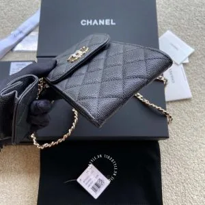 Túi đeo chéo mini Chanel nữ màu đen trần trám cao cấp - Ảnh 4
