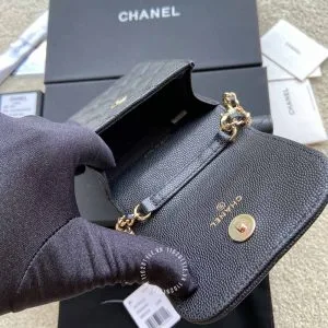Túi đeo chéo mini Chanel nữ màu đen trần trám cao cấp - Ảnh 6