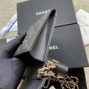 Túi đeo chéo mini Chanel nữ màu đen trần trám cao cấp - Ảnh 7