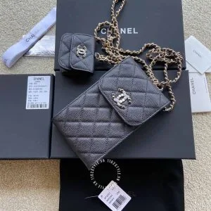 Túi đeo chéo mini Chanel nữ màu đen trần trám cao cấp - Ảnh 9