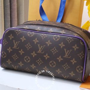 Túi LV trống Louis Vuitton nam hàng hiệu viền kẻ tím cao cấp - Ảnh 2