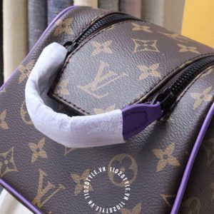 Túi LV trống Louis Vuitton nam hàng hiệu viền kẻ tím cao cấp - Ảnh 7