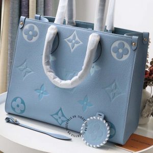 Túi LV Onthego Louis Vuitton Size to nữ màu xanh họa tiết dập chìm - Ảnh 3