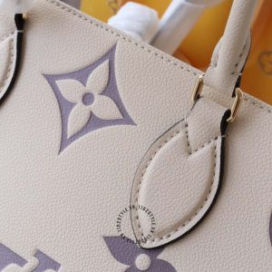 Túi LV Onthego Louis Vuitton Replica 1:1 chính hãng màu be họa tiết tím - Ảnh 2