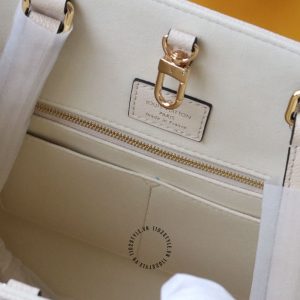 Túi LV Onthego Louis Vuitton Replica 1:1 chính hãng màu be họa tiết tím - Ảnh 9