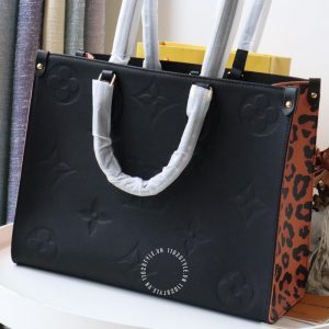 Túi LV Onthego hàng hiệu Size to nữ màu đen phối da báo Replica 1:1 - Hình ảnh 2