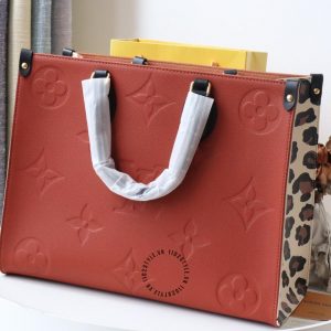 Túi LV Onthego Size to nữ hàng hiệu cao cấp màu cam đất họa tiết da báo - Ảnh 2