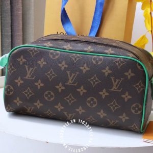 Túi LV trống Louis Vuitton nam hàng hiệu viền kẻ xanh lá cao cấp - Ảnh 2