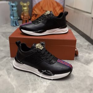 Giày hàng hiệu Versace thể thao nam màu đen logo kim loại - Ảnh 3