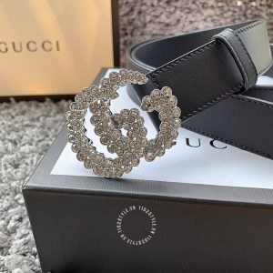 Belt Gucci nữ mặt khóa bấm dây da đen trơn cao cấp - Ảnh 4