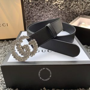 Belt Gucci nữ mặt khóa bấm dây da đen trơn cao cấp - Ảnh 2