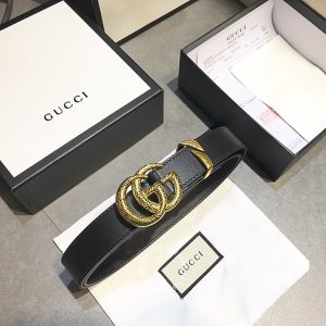 Belt Gucci nữ mặt vàng dây da màu đen rep 1:1 chính hãng - Ảnh 2