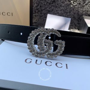 Belt Gucci nữ mặt khóa bấm dây da đen trơn cao cấp - Ảnh 3