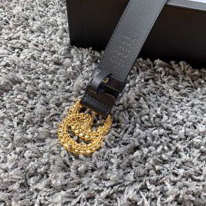 Belt Gucci nữ mặt vàng đính đá dây da đen trơn hàng hiệu - Ảnh 7