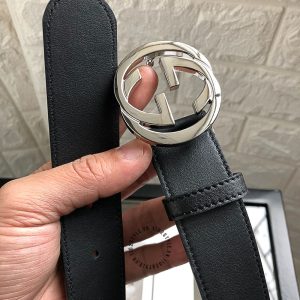 Dây lưng Gucci nam mặt khóa màu bạc dây da đen trơn cao cấp - Ảnh 5