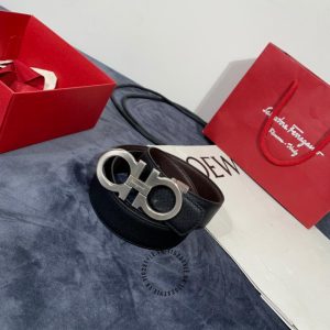 Dây lưng nam Salvatore Ferragamo màu đen mặt bạc cao cấp - Hình ảnh 8