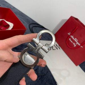 Dây lưng nam Salvatore Ferragamo màu đen mặt bạc cao cấp - Hình ảnh 7