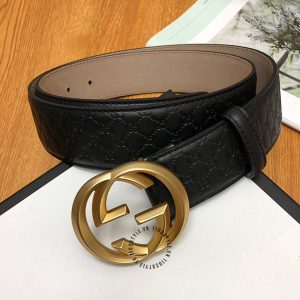 Dây lưng nam Gucci mặt khóa màu vàng dây da đen hàng hiệu - Ảnh 4