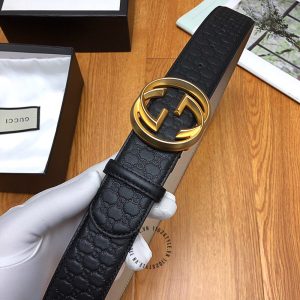 Dây lưng nam Gucci mặt khóa màu vàng dây da đen hàng hiệu - Ảnh 5