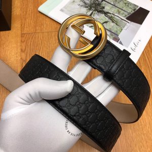 Dây lưng nam Gucci mặt khóa màu vàng dây da đen hàng hiệu - Ảnh 3