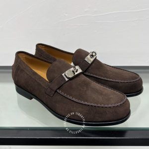 Giày Loafer Hermes nam da lộn màu nâu phiên bản cao cấp - Hình ảnh 3