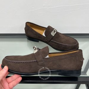 Giày Loafer Hermes nam da lộn màu nâu phiên bản cao cấp - Hình ảnh 6