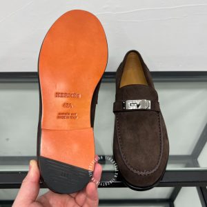 Giày Loafer Hermes nam da lộn màu nâu phiên bản cao cấp - Hình ảnh 9